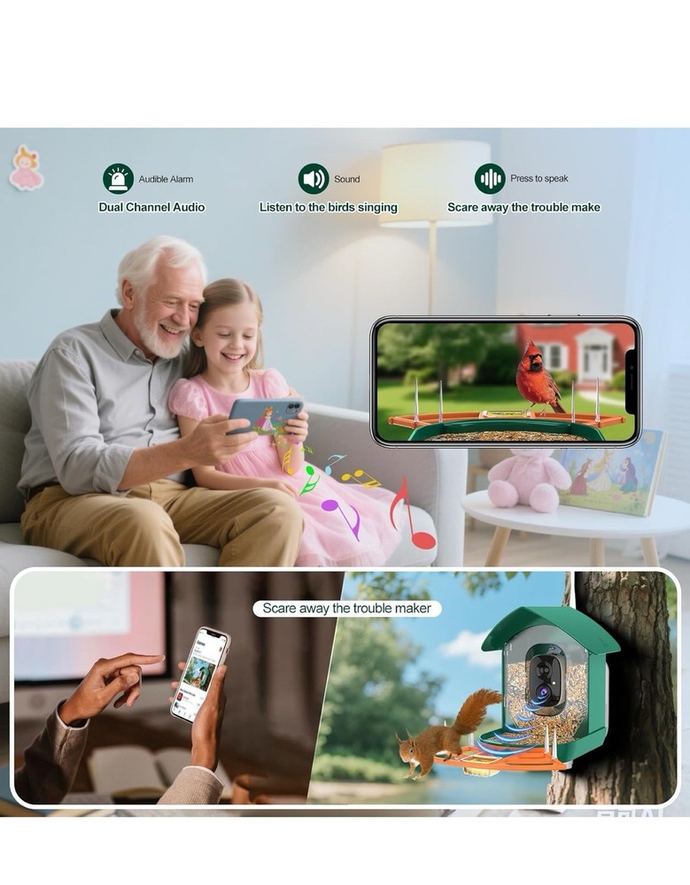 Smart Bird Feeder with Solar HD Camera AI Recognition Waterproof Auto Capture