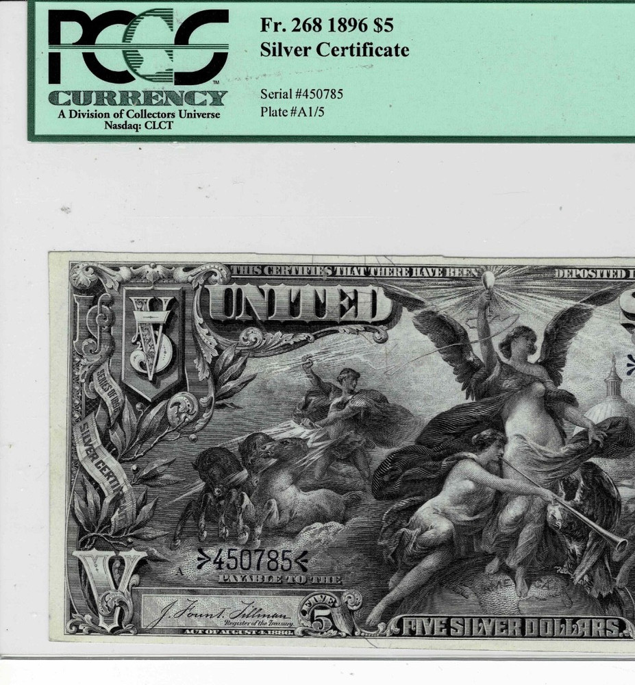 1896 $5 Silver Certificate 'Educational' note--fr.268--PCGS UNC 63 PPQ