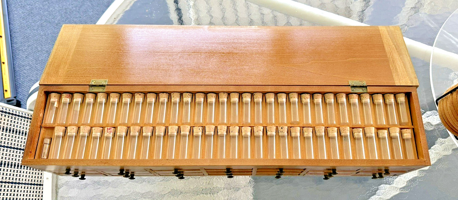 Antique MAPLE? 21 DRAWER WATCHMAKER'S CABINET CHEST CASE BOX W/ VIALS/ BOTTLES