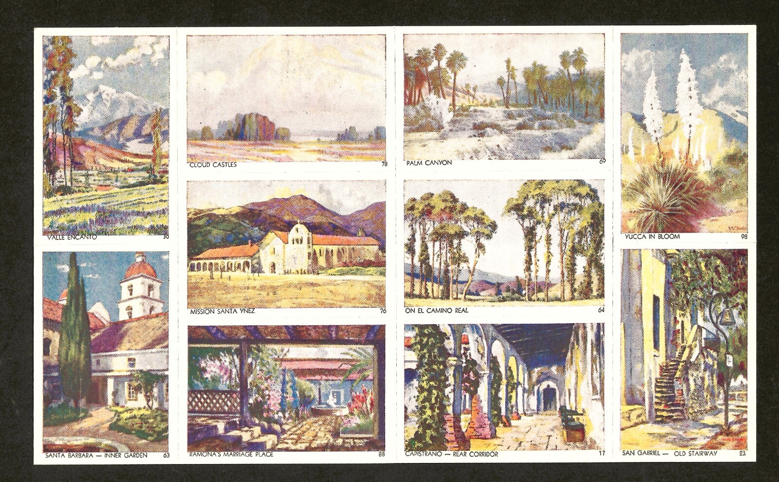 Ten (10) Art Paintings of Scenic California Poster Stamps Est from 1930's-40's