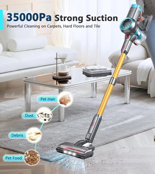 Cordless Vacuum Cleaner 450W/35Kpa Stick Vacuum with Self-Standing Max 60Mins