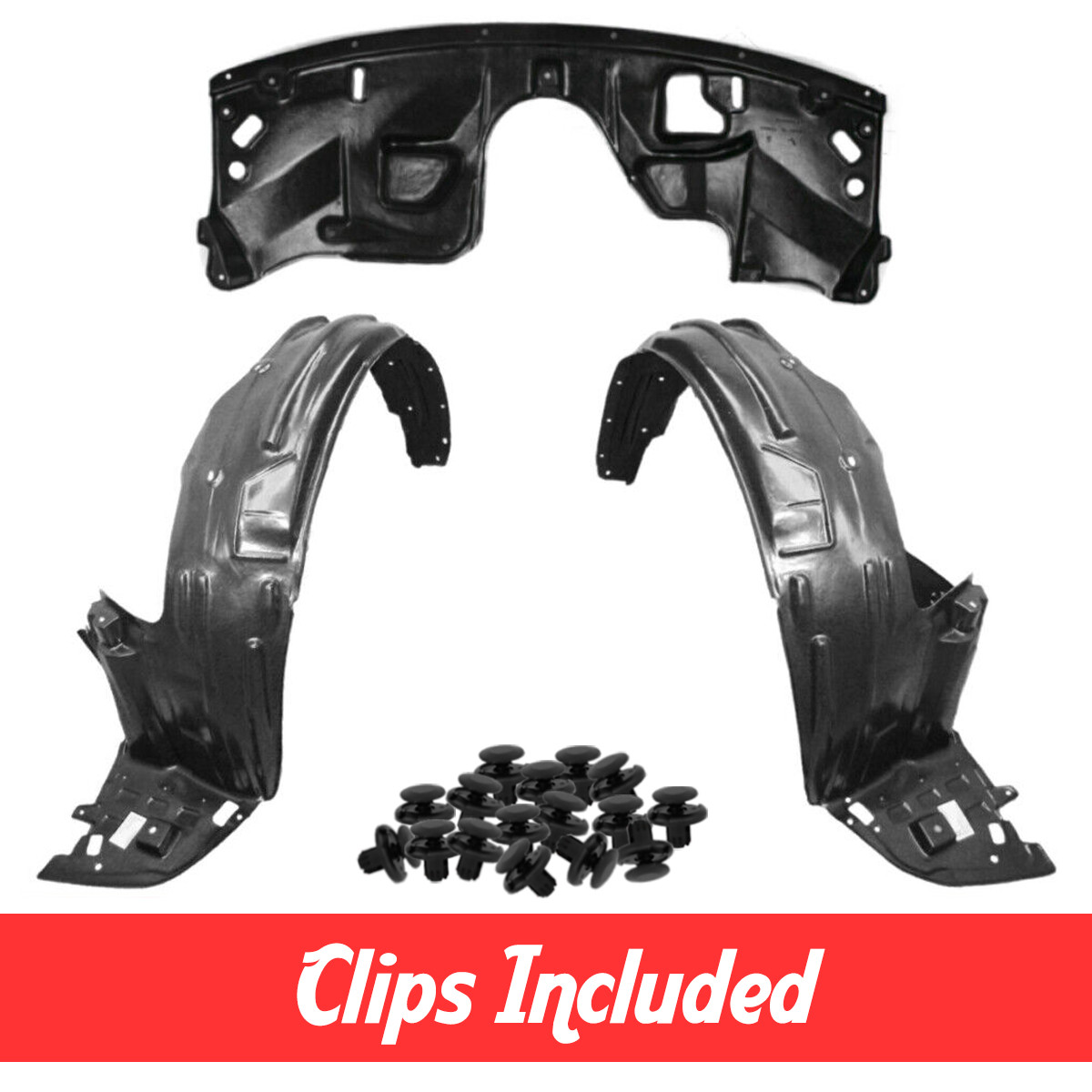 Front Fender Liner & Engine Under Cover Set w/ Clips For 2005-2010 Honda Odyssey