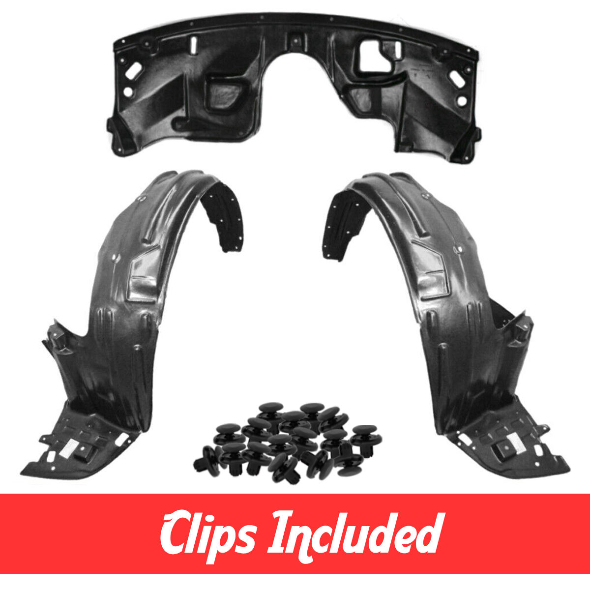 Front Fender Liner & Engine Under Cover Set w/ Clips For 2005-2010 Honda Odyssey
