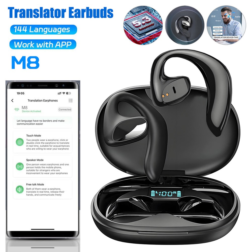 144 Language M8 Translator Earbuds Wireless Bluetooth Two Way Translator Device
