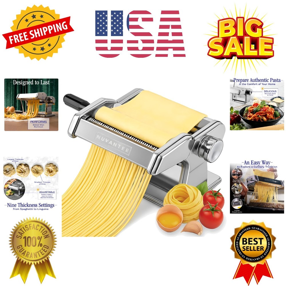 Pasta Maker with 7 Adjustable Thickness Settings - 2 in 1 Noodle Maker with R...