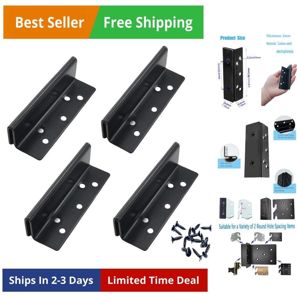 Bed Frame Hardware Bed Post Double Hook Slot Brackets Attachment Hardware, He...