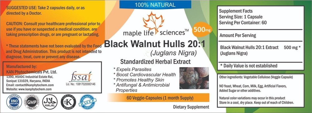 Black Walnut Hulls Extract Capsules Juglans Nigra Kernel For Intestinal Worm