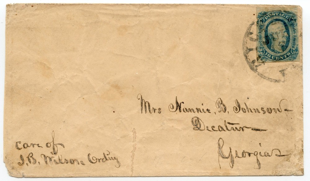RARE, 1860's Confederate States of America 10c on Cover with Hand Cancel Georgia