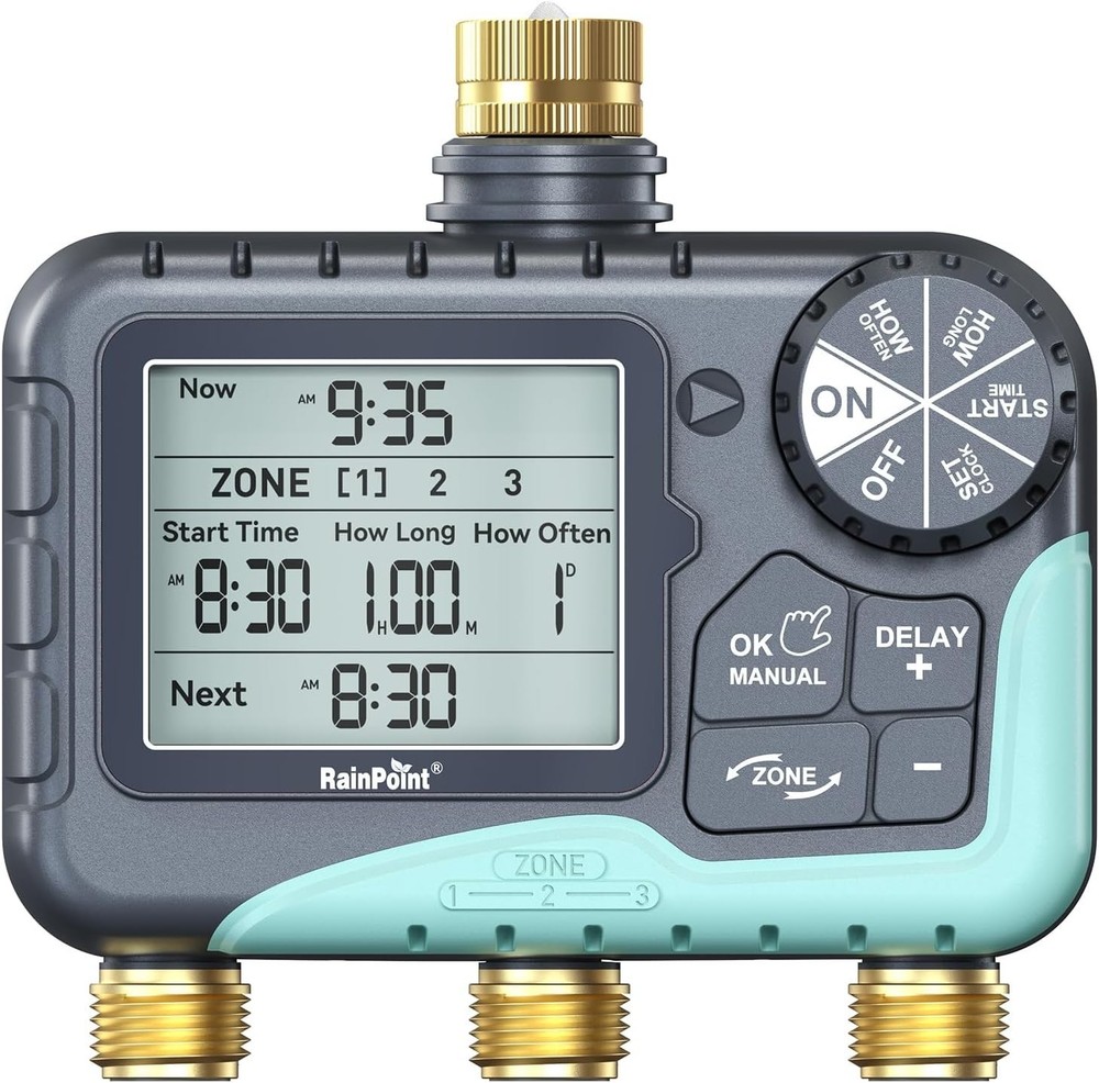 3 Zone Water Timer Waterproof Brass Inlet & Outlet LCD Control