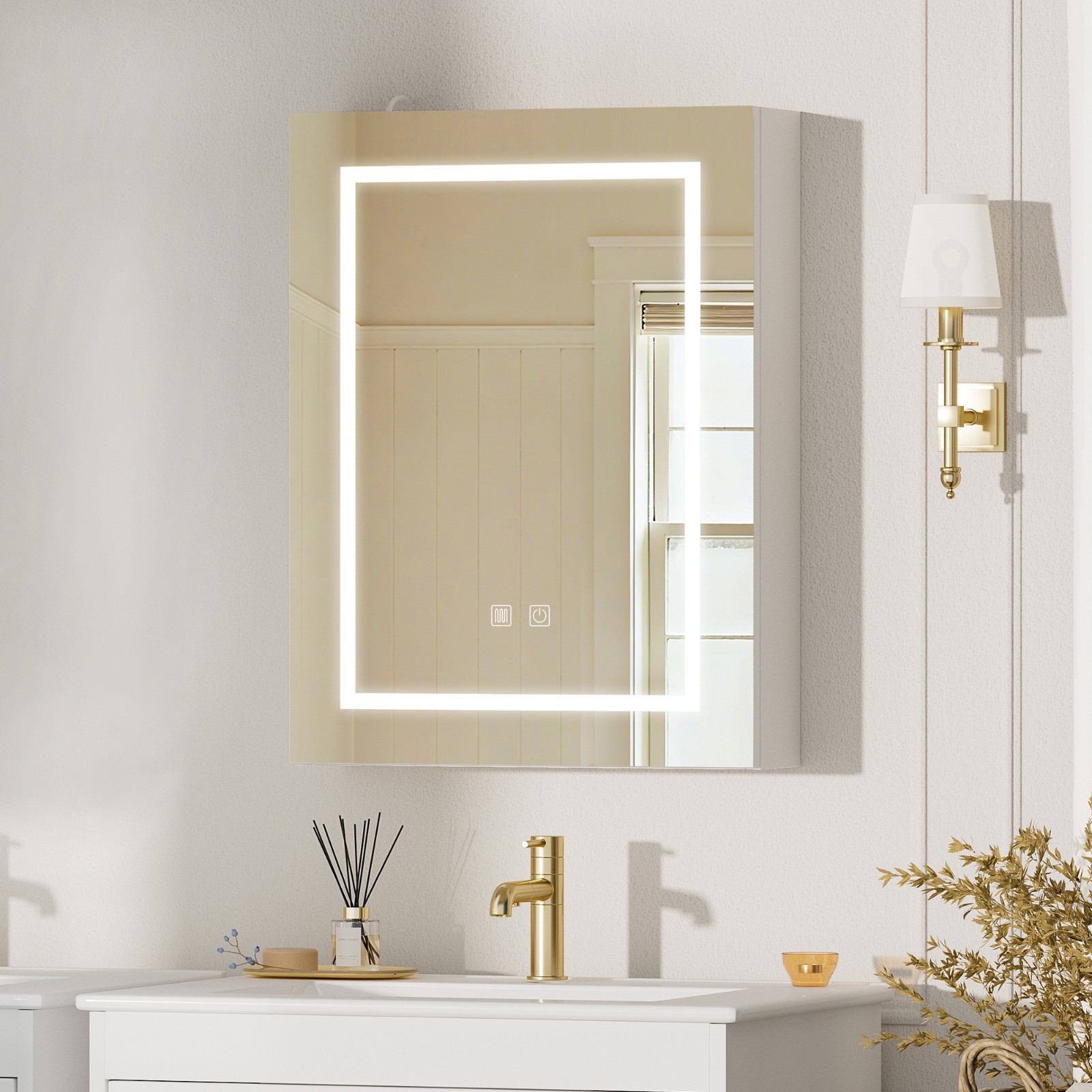 18x24inch Led Medicine Cabinet Bathroom Mirror Cabinet with Lights Anti-Fog New