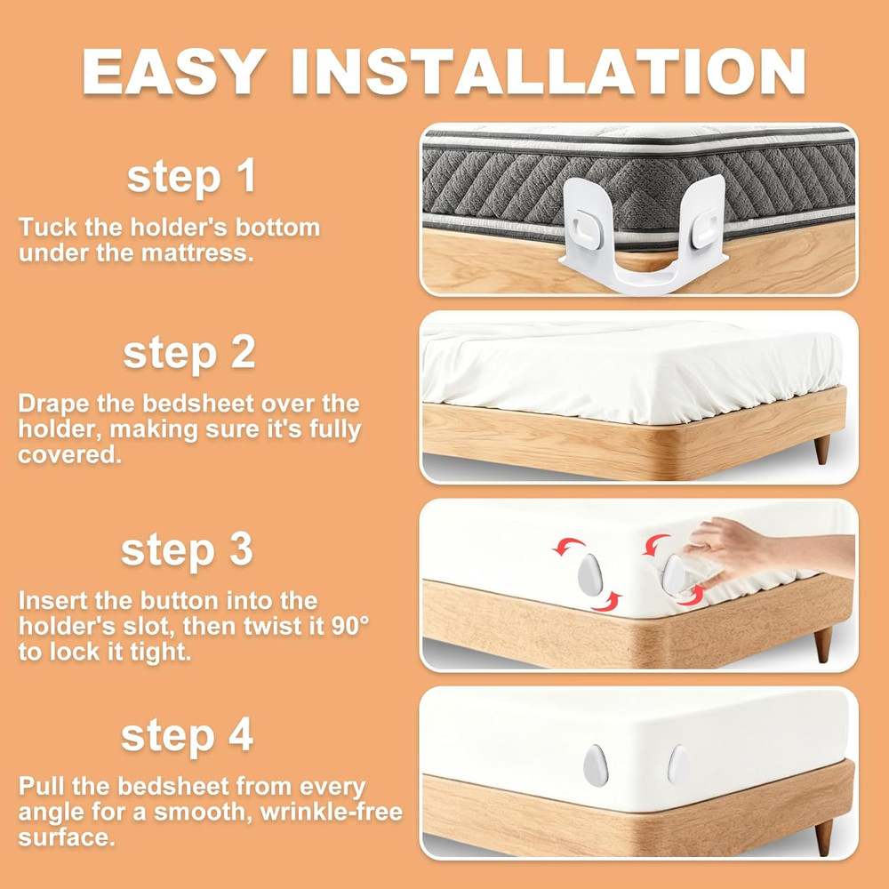 Bed Sheet Holders for Corners: 4 Pack Twist-Cap Clips Keep Sheets Tight Heavy-Du