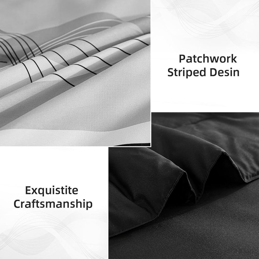 Black Comforter Set Queen Size,8 Pieces Boho Bed in a Bag Patchwork Striped Comf
