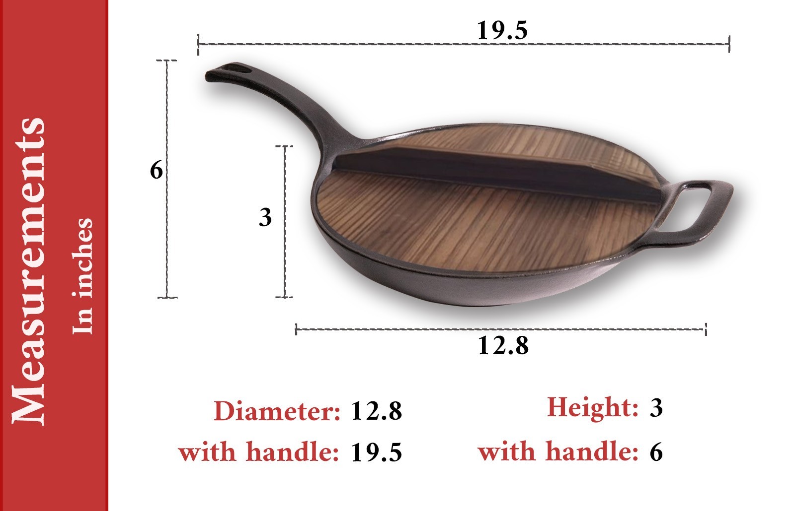 Premium MEI Kitchen 12.5" Enameled Cast Iron Wok w/Lid