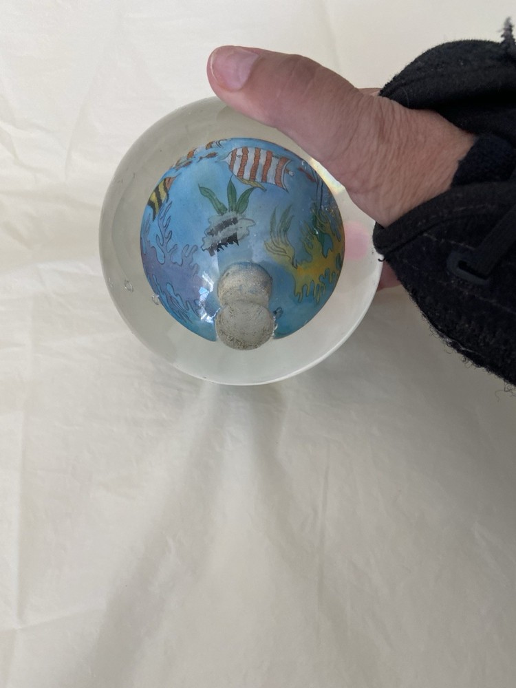 Hand Painted Glass Paperweight Fish Theme