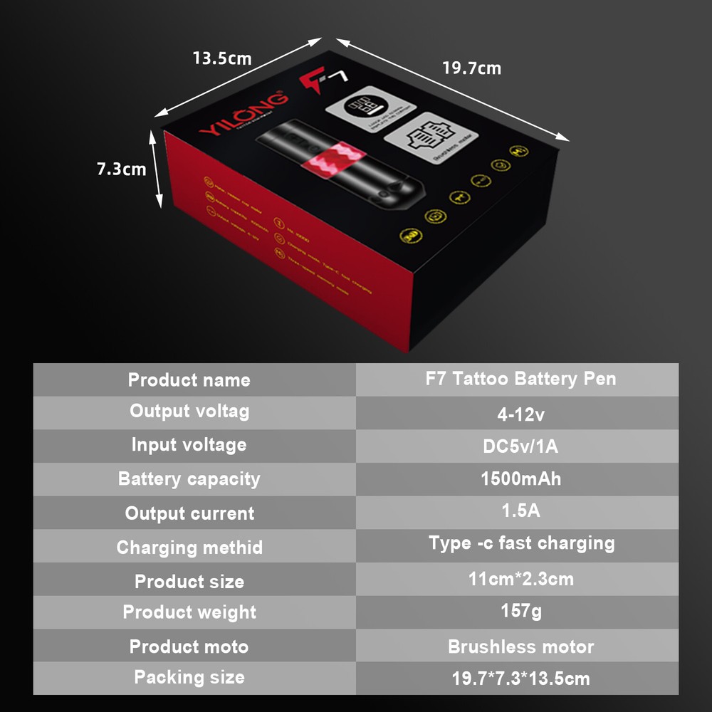 F7 Wireless Tattoo Pen Machine Gun Brushless Motor Need Deepth Adjustable Yilong