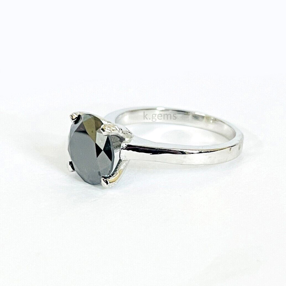 Simplistic Design 3.50 Ct Black Diamond Ring, 925 Sterling Silver AAA Certified