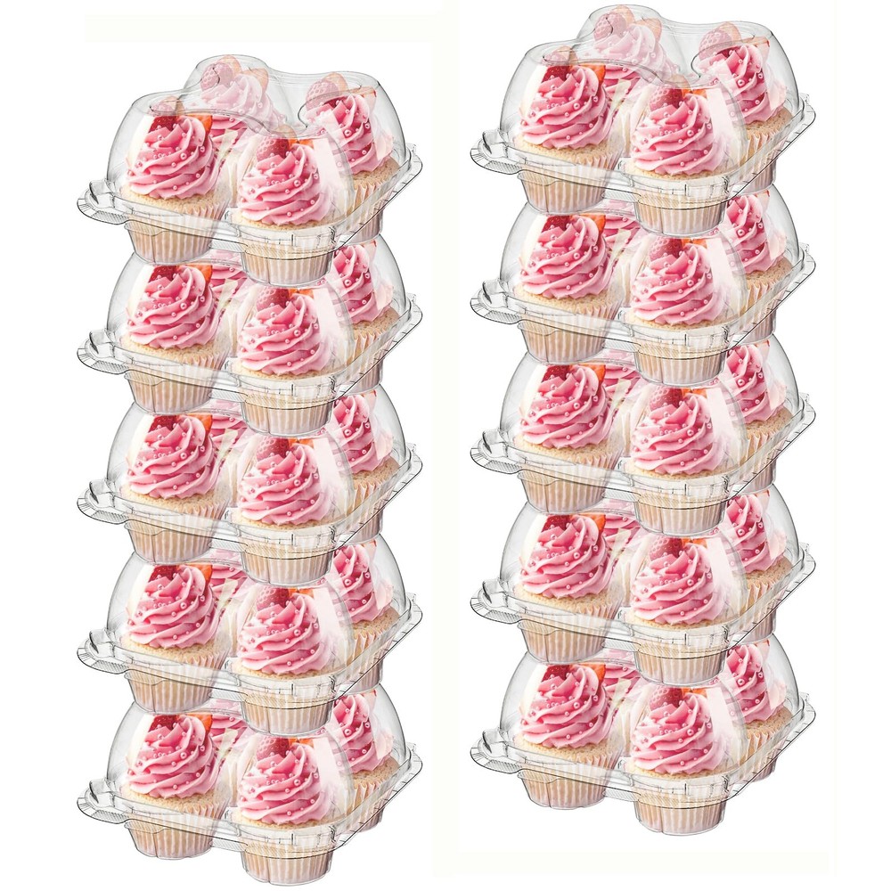 Bekith 60 Count 4-Compartment Plastic Cupcake Containers Disposable Trays Holder