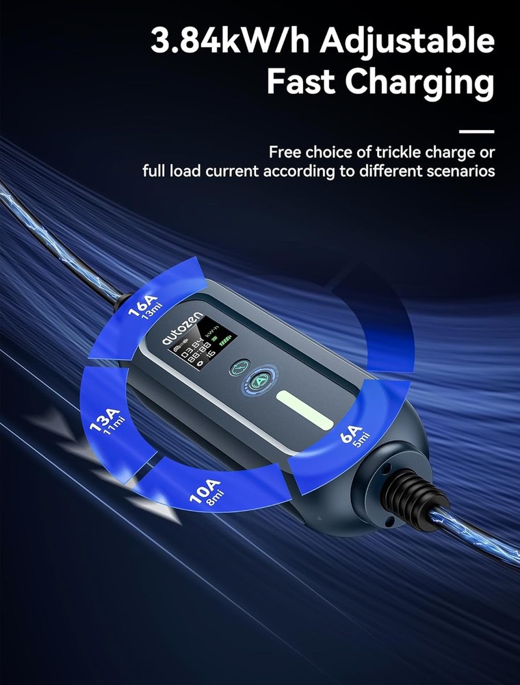 16A Level 1/2 Charger for Tesla [Adjustable Current, Delay Charge & Smart Displa