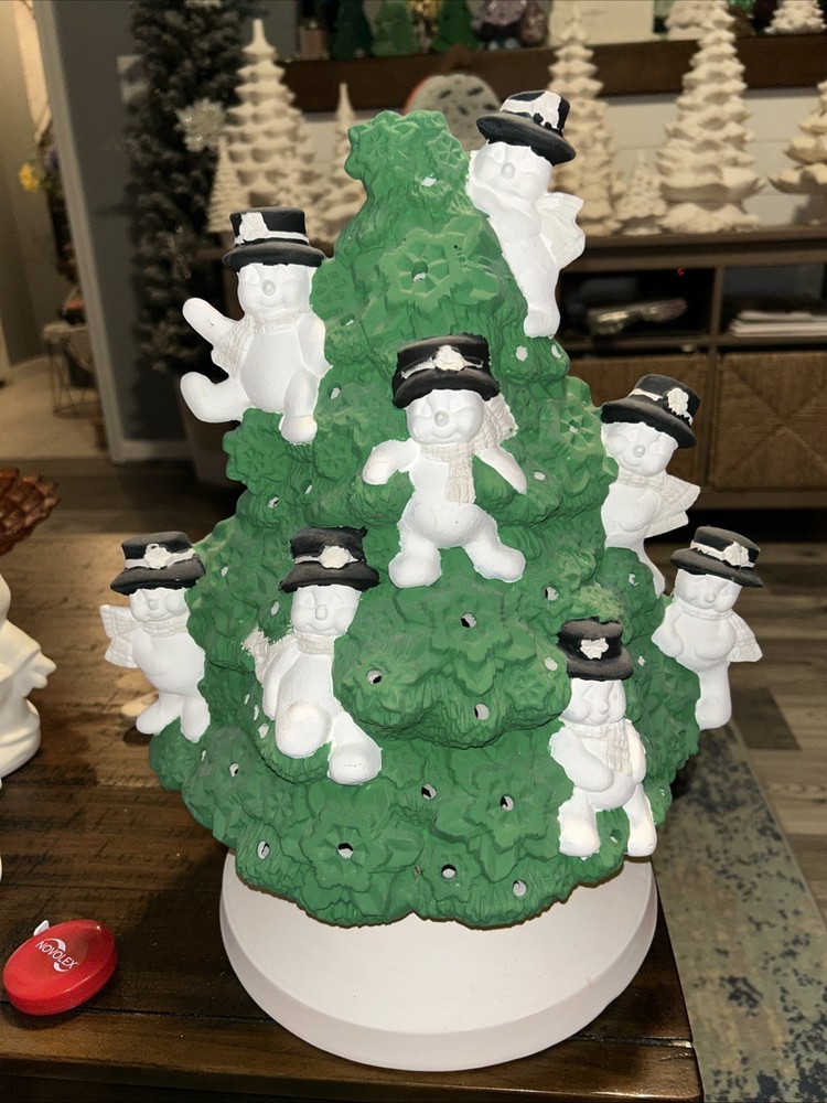 Ceramic bisque snowman tree paint it yourself about 15 inches high without Star