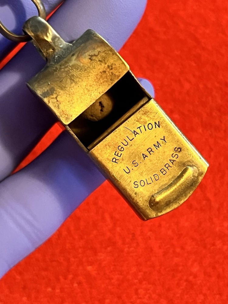 WWII Whistle ("REGULATION U.S.ARMY SOLID BRASS") & Leather Belt Hanger