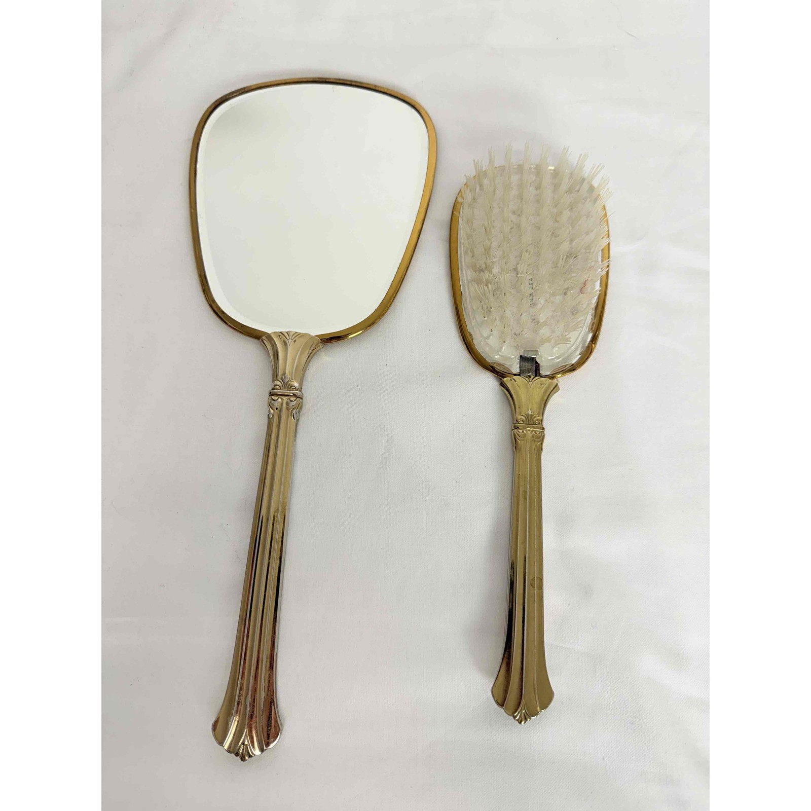 Vintage Gold Floral Pattern Vanity Set With Hand Mirror And Brush