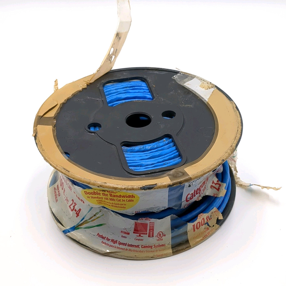 100' Spool Cat 6 Cable / CMR Rated / Blue 23-4 (Riser) Data Cable / Made in USA