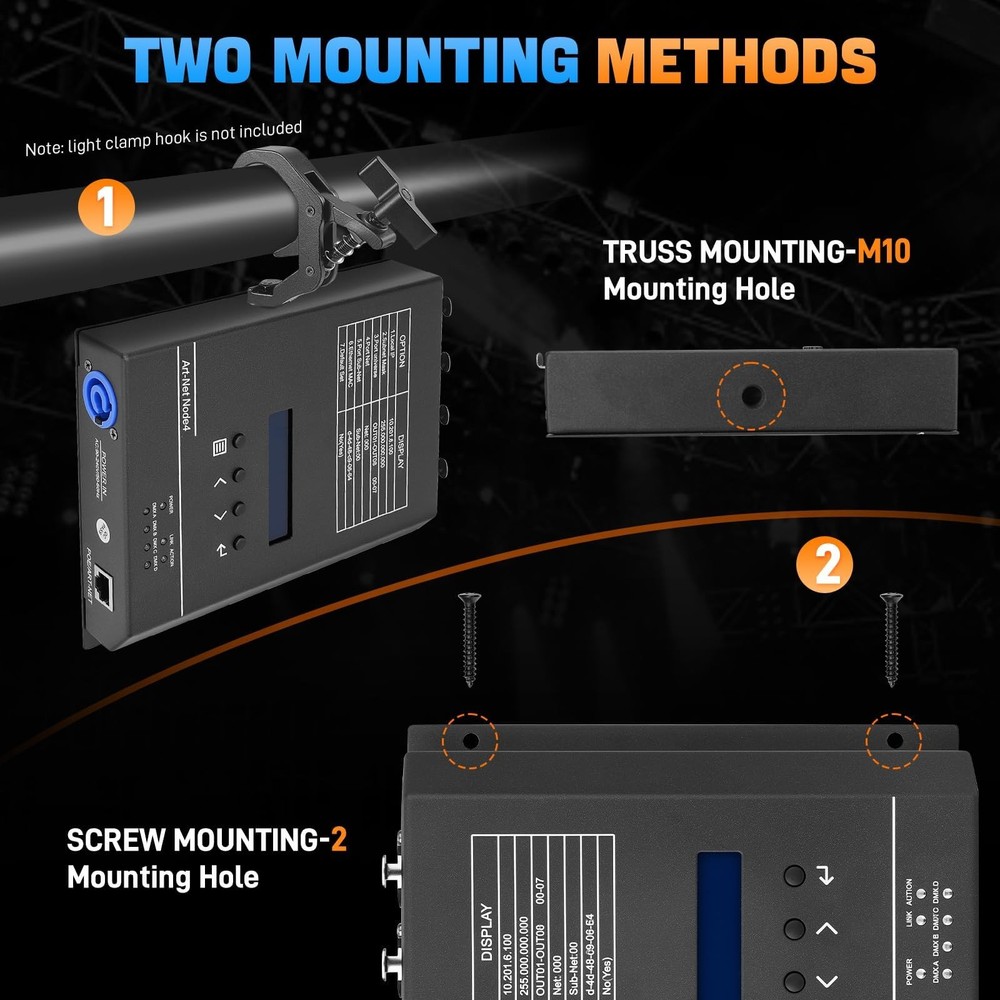 4-Port ArtNet DMX Converter, Bidirectional 4-Universe Node, Rack Mountable