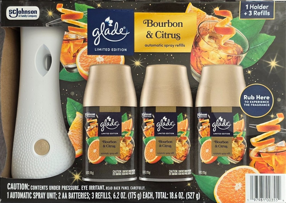 Glade Automatic Spray Refills, Bourbon & Citrus,Limited Edition Starter Pack Oak