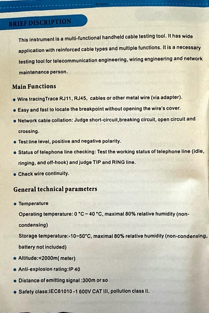 BSIDE Multi-functionl FWT11 Handheld Wire Tester & Tracker, RJ-45 RJ-11