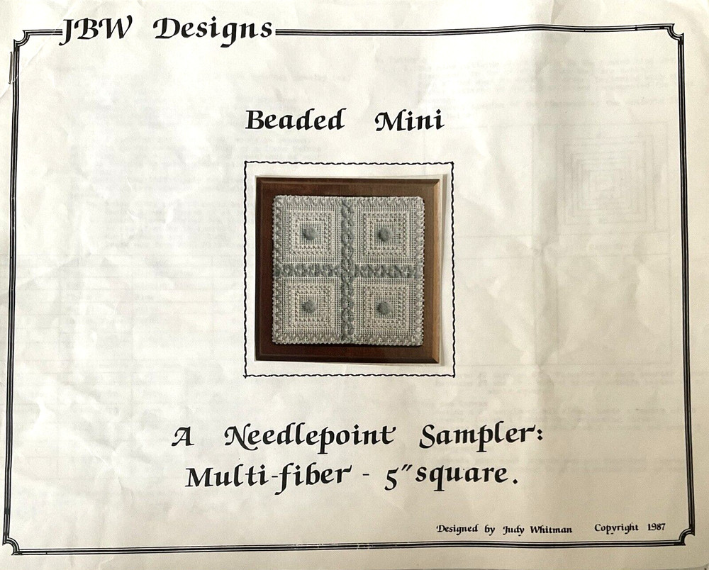 JBW DesignsBeaded Mini A Needlepoint Sampler Kit Started Judy Whitman 5" Square