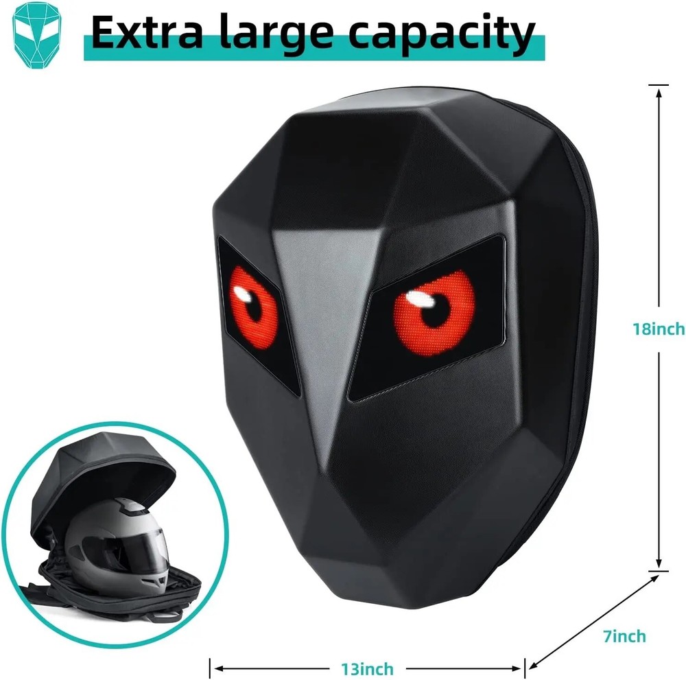 Iron Man Backpack Motorcycle Helmet Bag Waterproof LED Digital Light Hard Shell