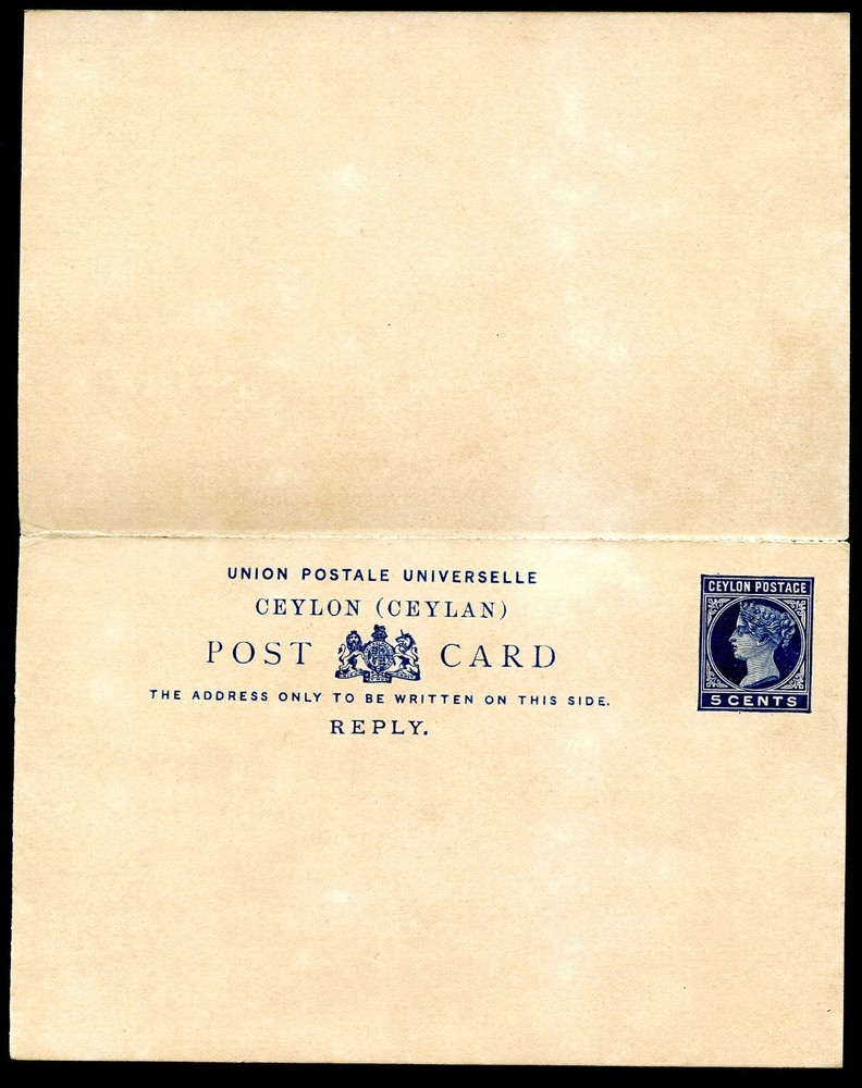 Ceylon postal card with reply P39 mint 1893 Cat.$20.00