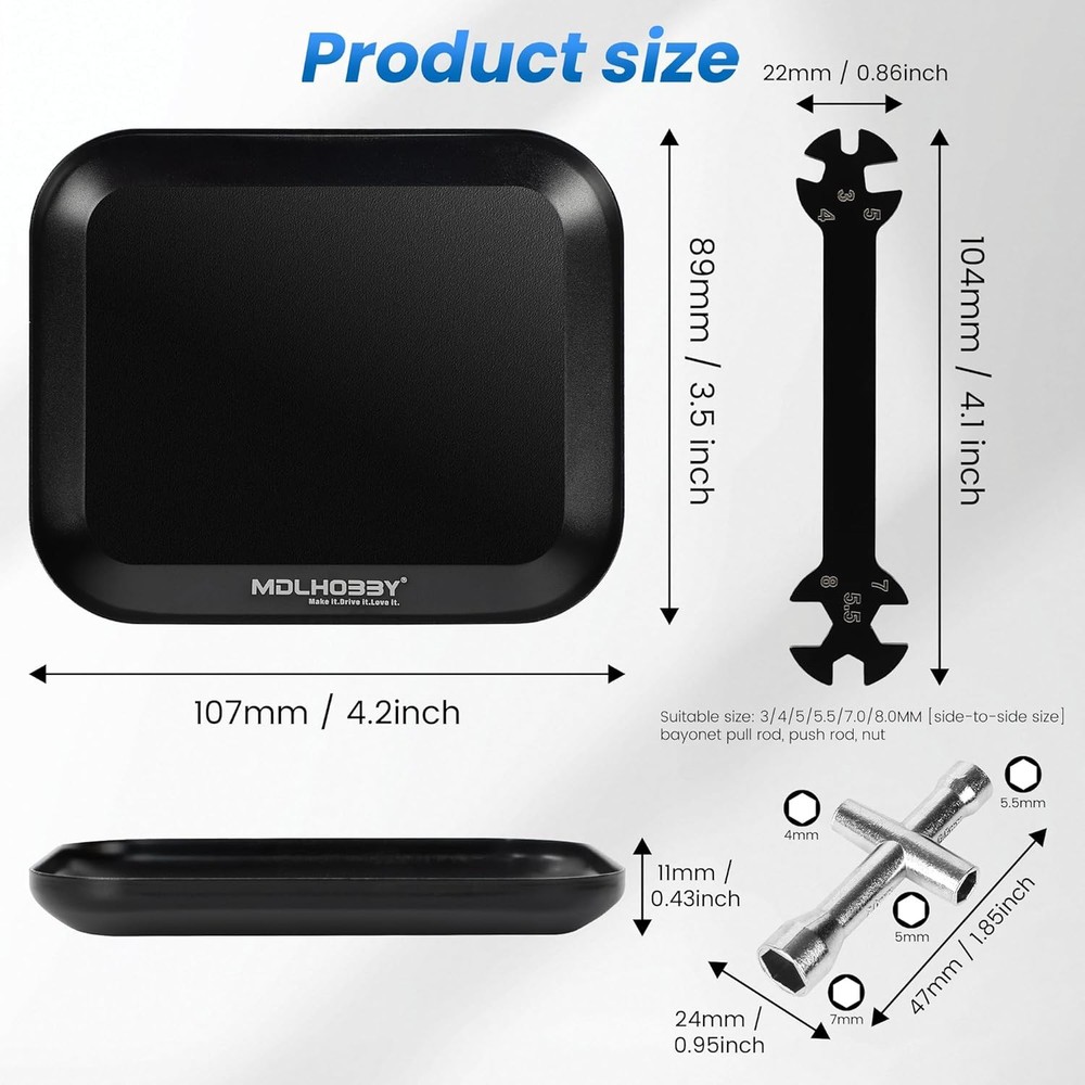 Mini Micro Magnetic Tray RC Car Tool Kit Hex Socket RC Wheel Wrench Tool Hex Nut