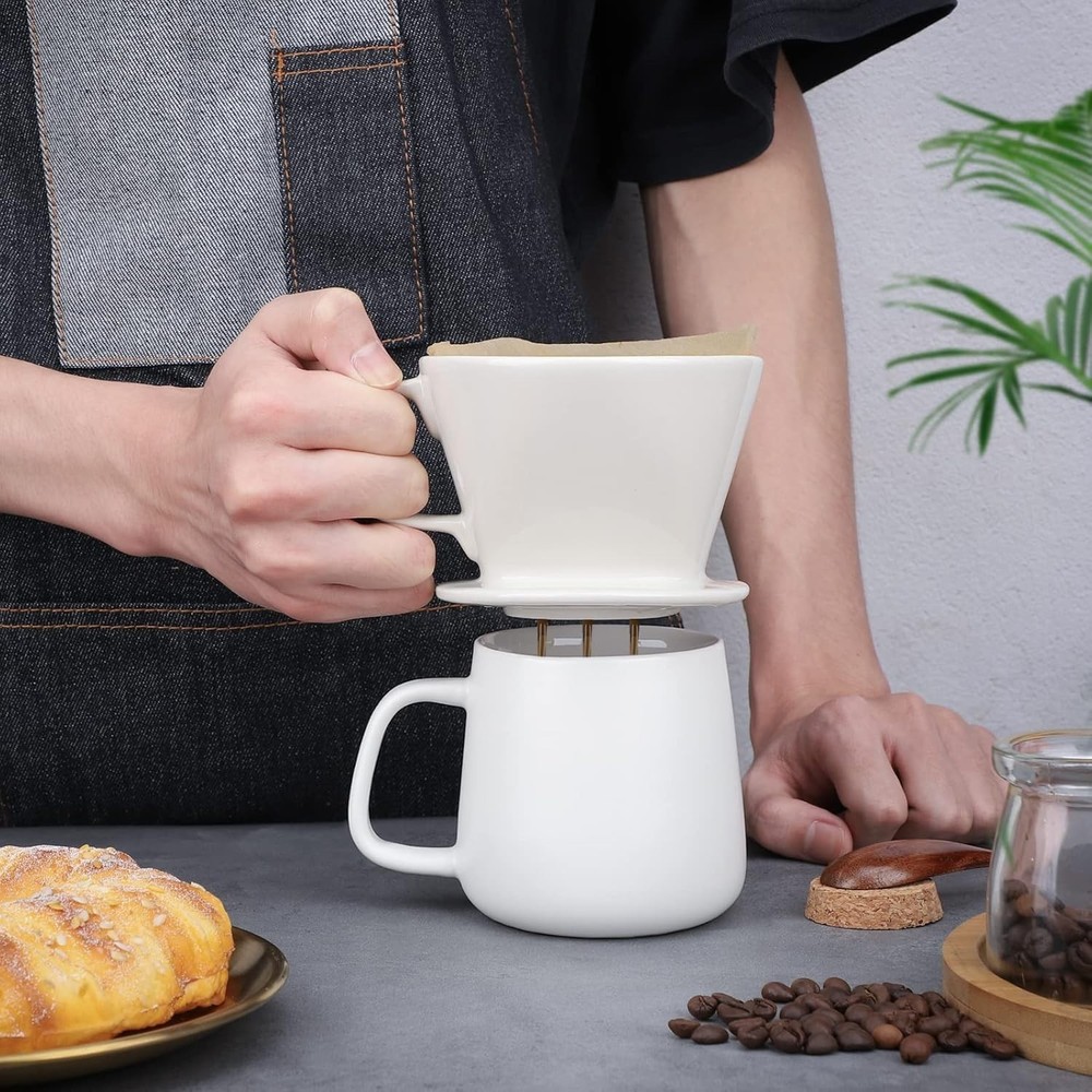 #2 Pour Over Coffee Maker, Single Cup White Ceramic Coffee Dripper, 1 Set Siz...