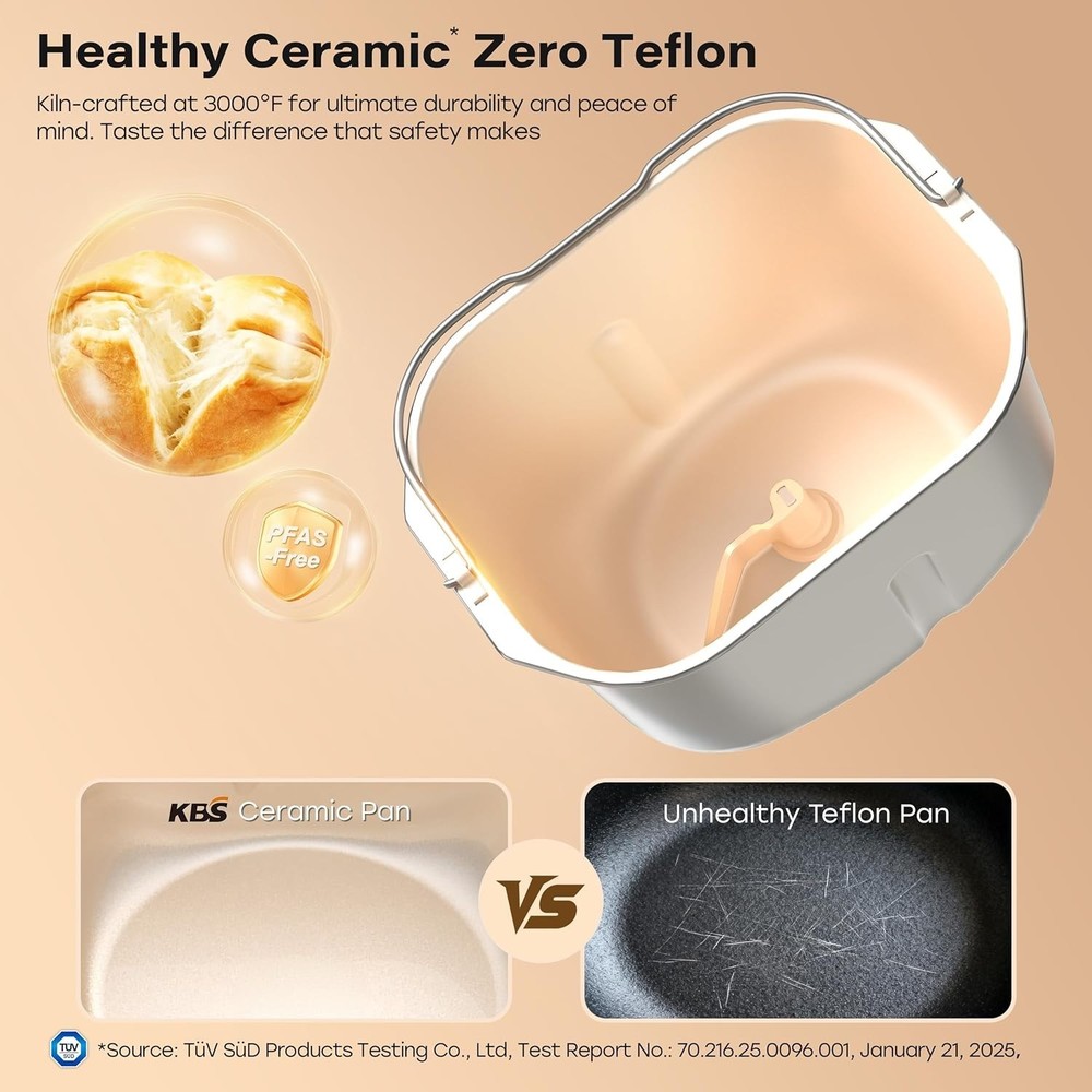 Luxury 2LB Bread Machine - Smart 17 Programs, Ceramic Pan & Touchscreen Control