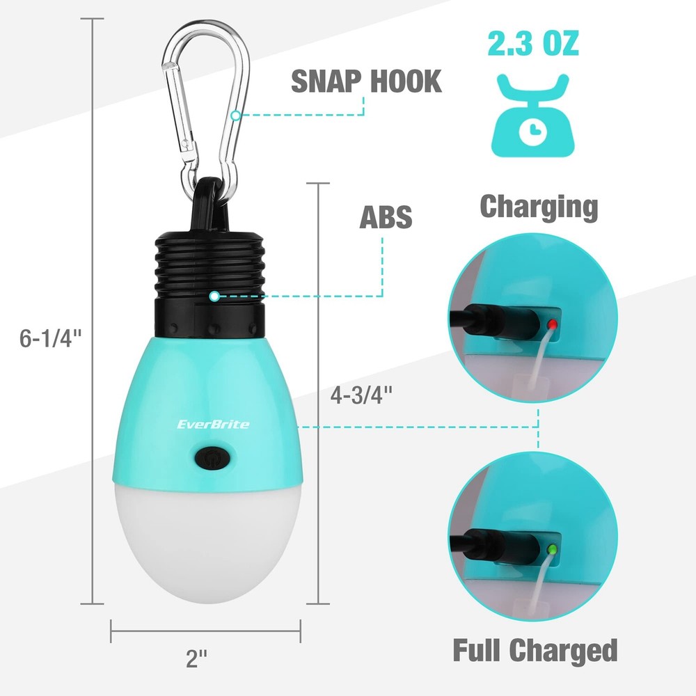 EverBrite 2PACK Rechargeable Camping LED Bulb USB LED Tent Light 3 Lighting Mode