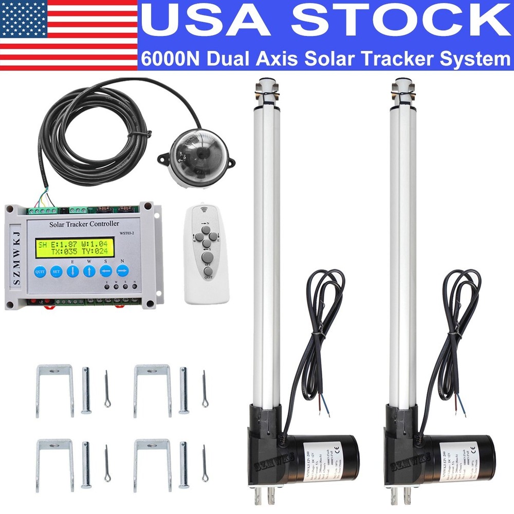 12V LCD Solar Panel Tracking Tracker Dual Axis Kits W/ 6000N 18" Linear Actuator