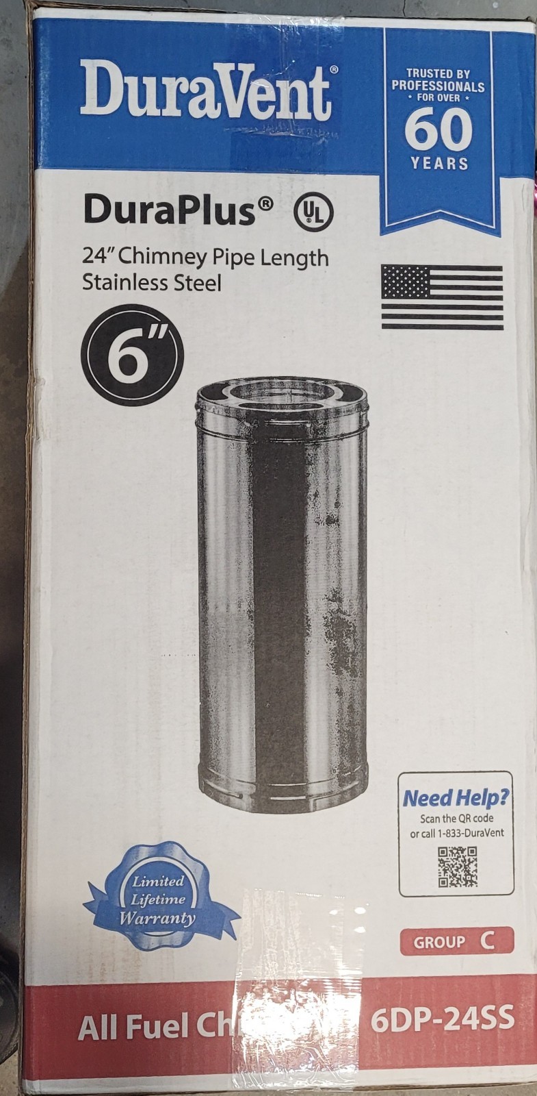 DuraPlus Stainless Steel Chimney Pipe 6"x24'-6DP-24SS Triple Wall Small Dent