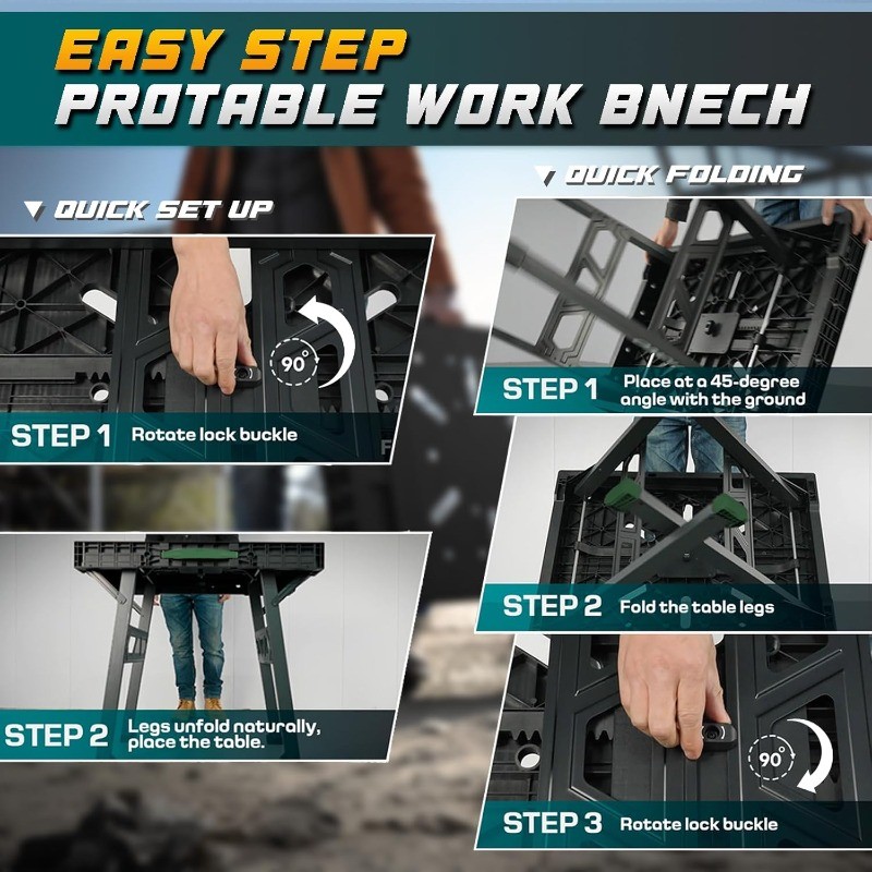 Foldable Work Bench,Easy Step Protable Work Table, Lightweight Workbench,Benches