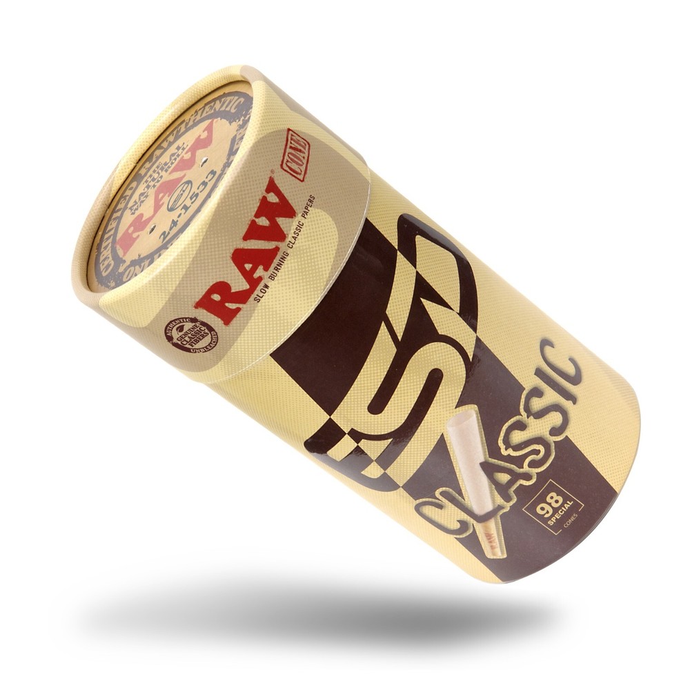 RAW Cones 98 Special | Classic 100 Pack | Slow Burning Rolling Paper with Tips