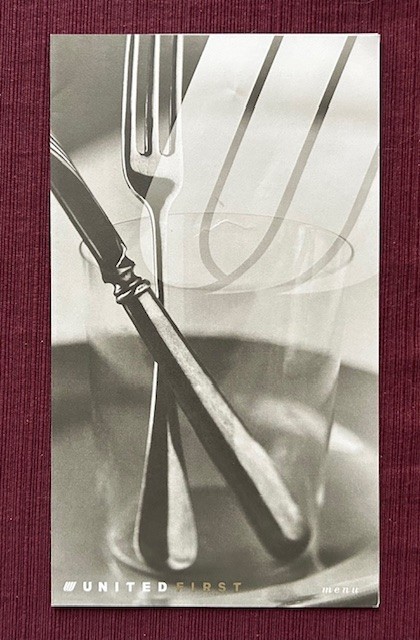 United Air Lines First Class Menu 1998