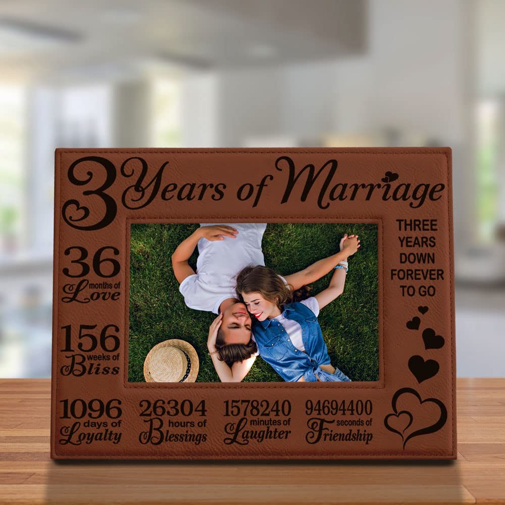 3rd Anniversary Engraved Rawhide Leather Picture Frame (5x7 Horizontal)