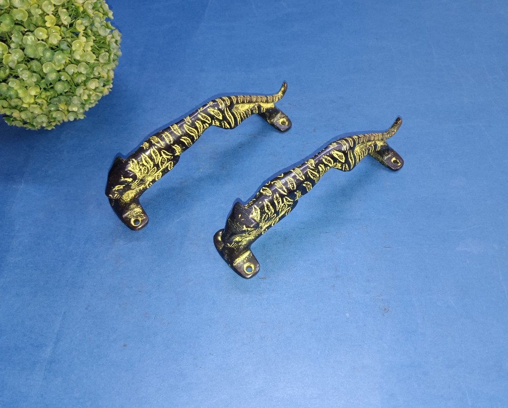 Brass Leopard Gate Handle Pair Brass Animal Shape Hotel Door Pull Hardware AJ326