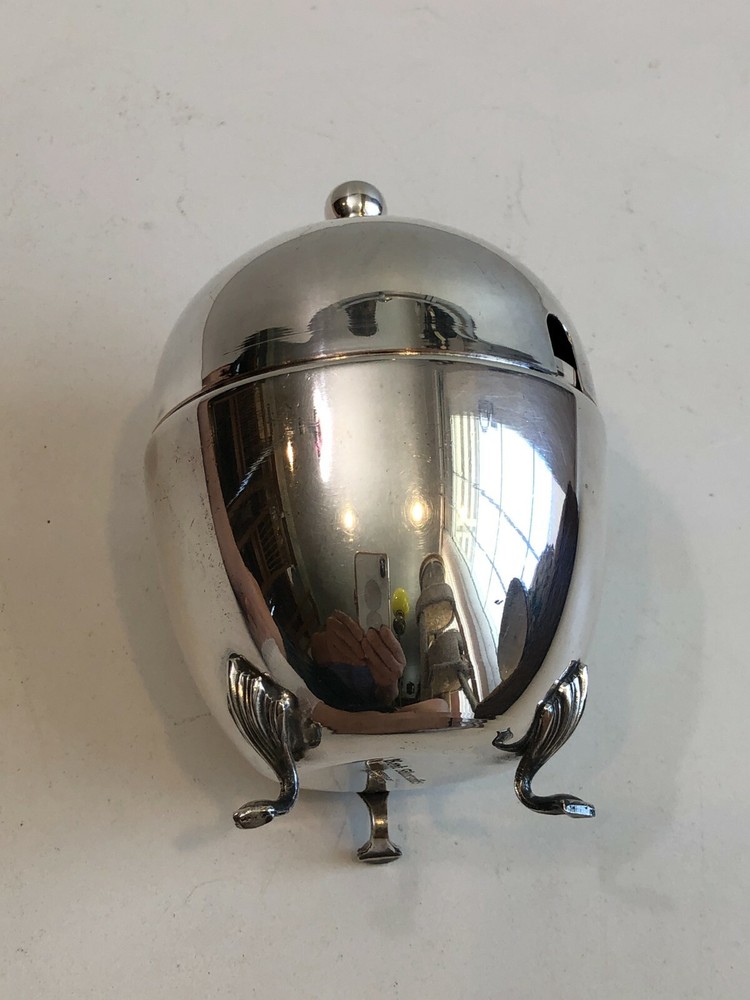 Vintage Kent Silversmiths Sheffield Glass insert Egg Shaped Footed Bowl w/Lid