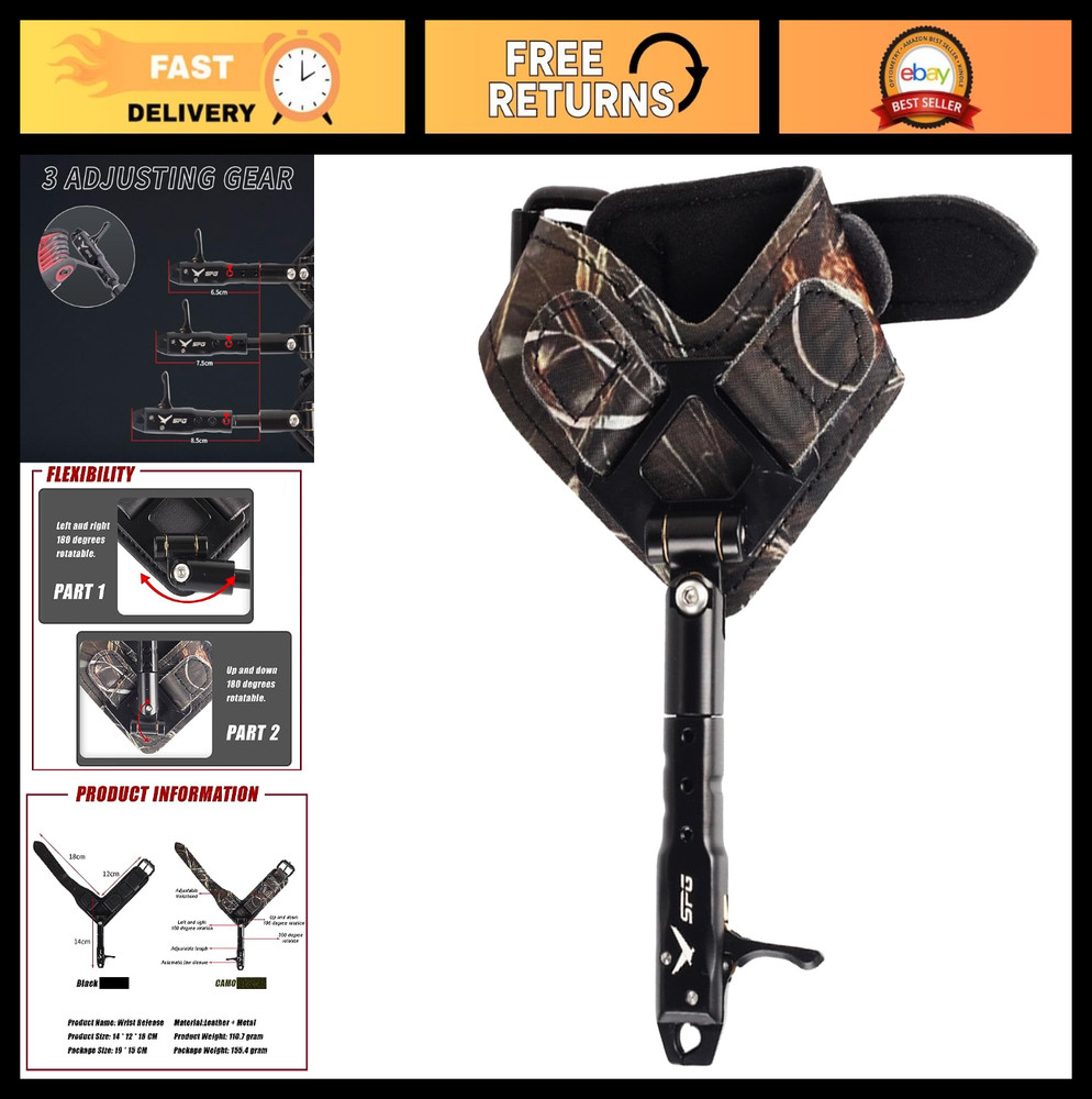Adjustable Archery Bow Release with Comfortable Wrist Strap, 360° Caliper Trigge