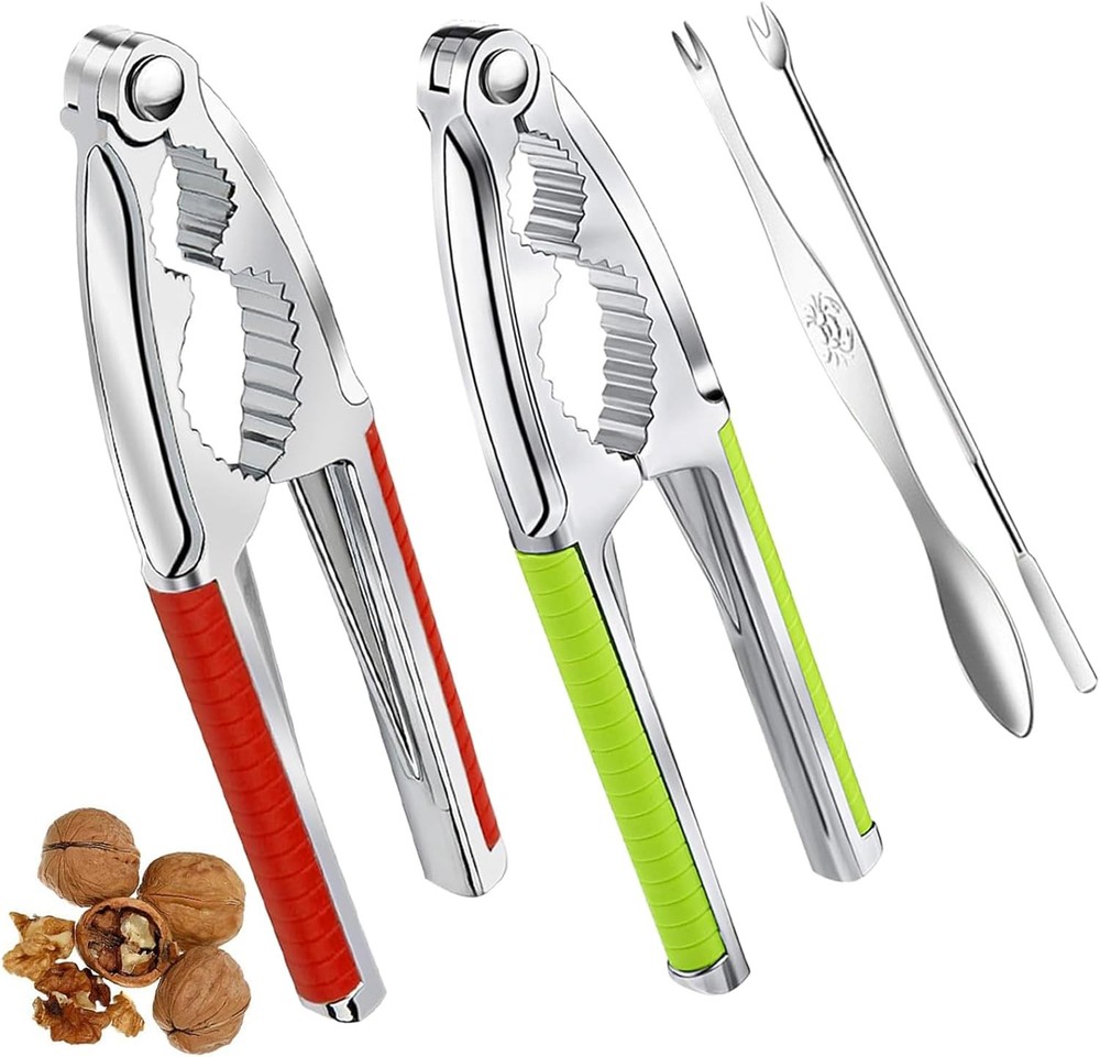 Nut Cracker, 2-Pack Stainless Steel Nutcracker with Non-Slip Handle, for Walnuts