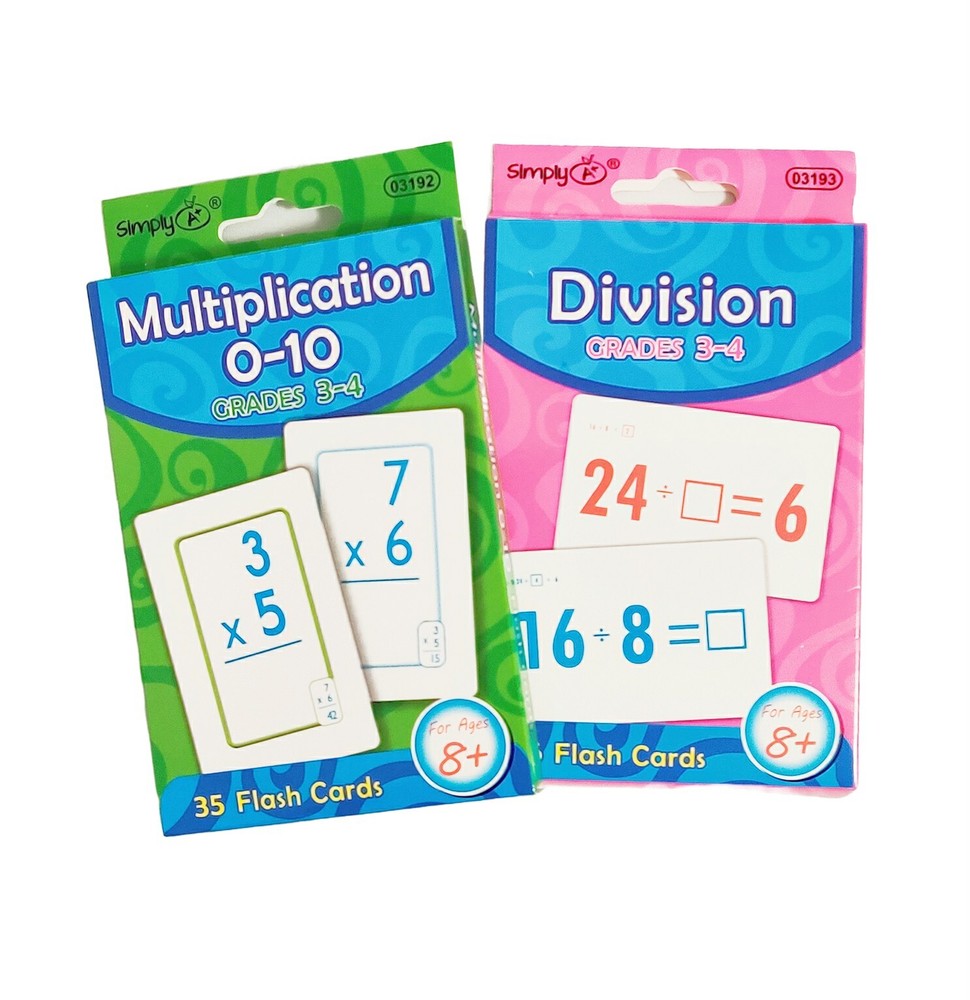 2 Pk Multiplication & Division Double Sided Print Flash Cards Learning Cards