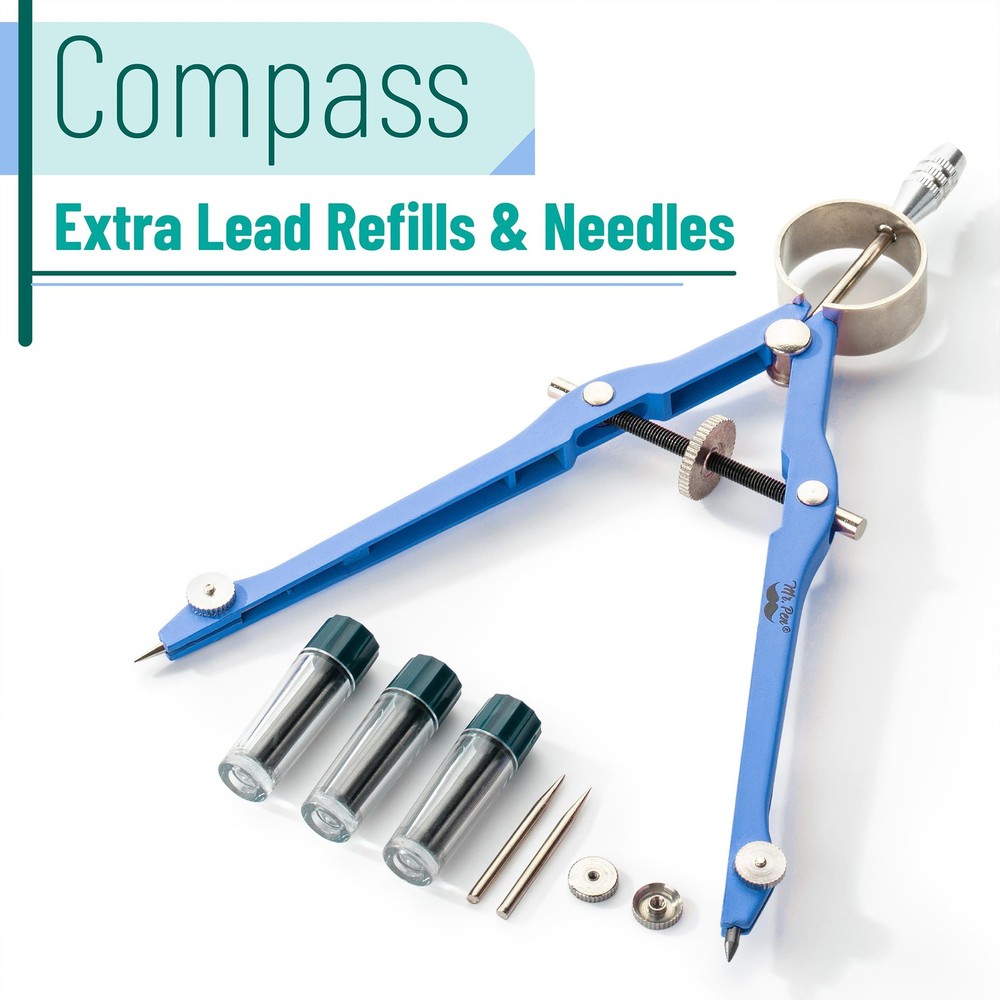 Mr. Pen- Professional Compass for Geometry, Blue with Extra Leads, Light