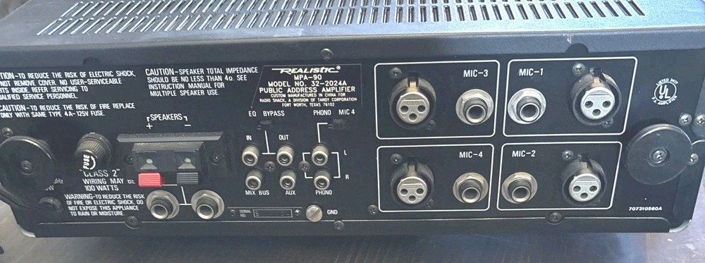 VTG Realistic MPA-100 Solid State P.A. Amplifier 100 Watt Works