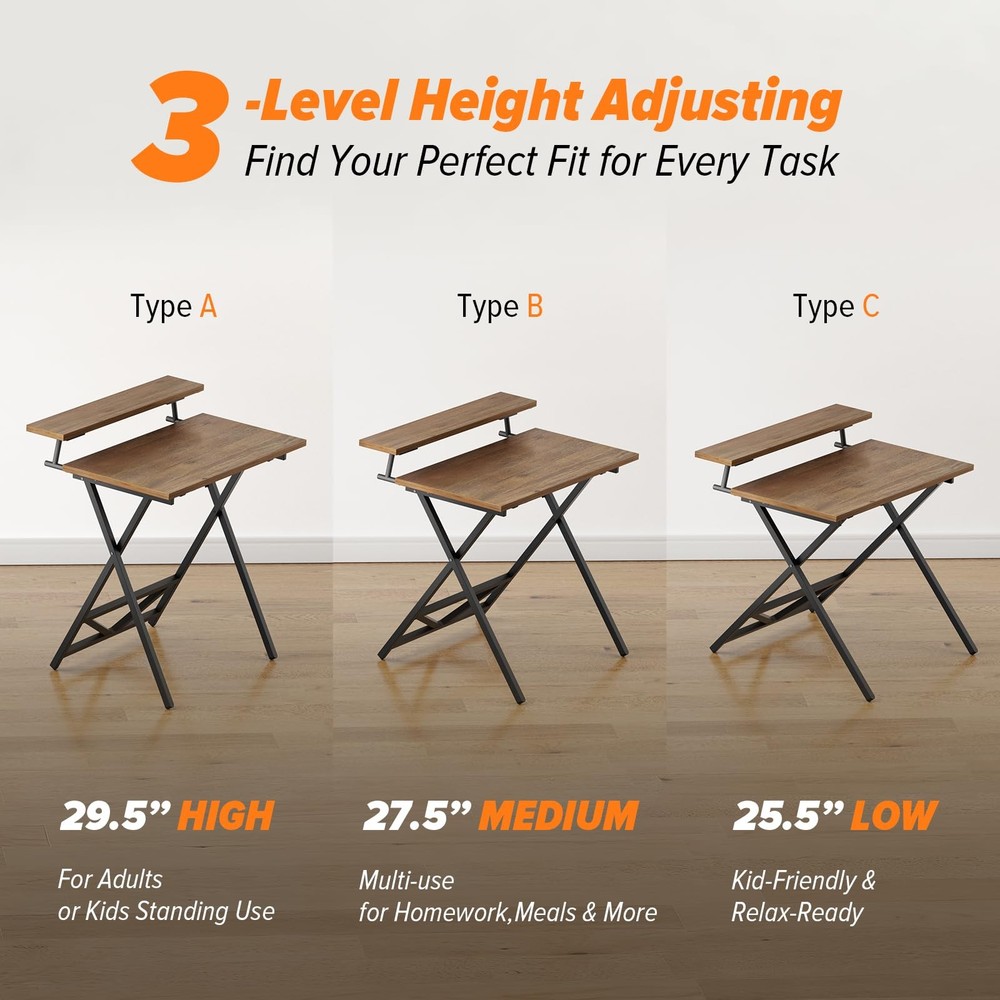 Folding Computer Desk with Adjustable Height, 23.6" x 31.5" x 25.6" Foldable ...